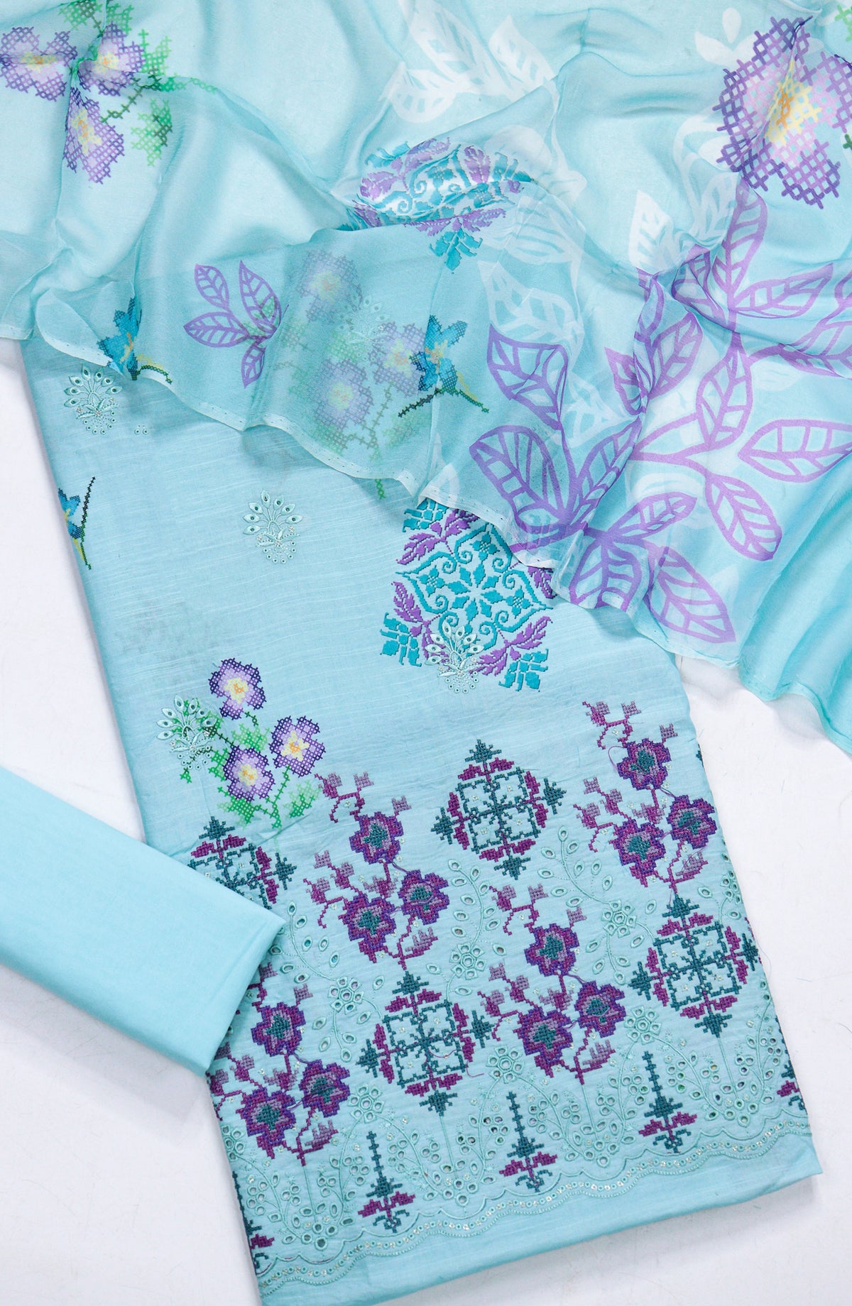 Amna Khadija Fancy Embroidered Lawn Unstitched 3 Piece Suit - D-11 - AM26FNC - Blue - Summer Collection