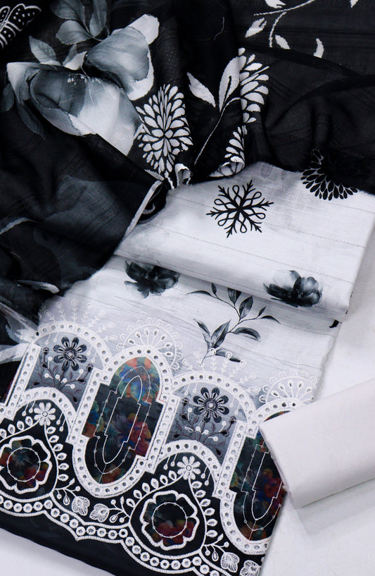 Amna Khadija Fancy Chikankari Lawn Unstitched 3 Piece Suit - D-02 - AM26FNC - Black - Summer Collection