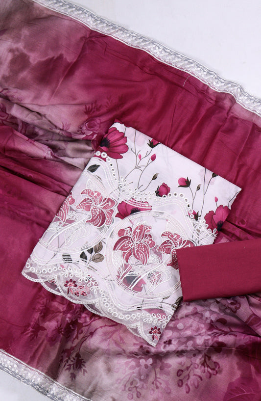 Amna Khadija Fancy Embroidered Lawn Unstitched 3 Piece Suit - SLD-02 - AM26FNC - Pink - Summer Collection