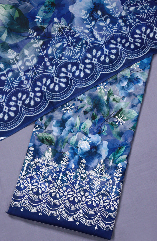 Amna Khadija Embroidered Lawn Unstitched 3 Piece Suit - D-02 - AM26FNC - Blue - Summer Collection