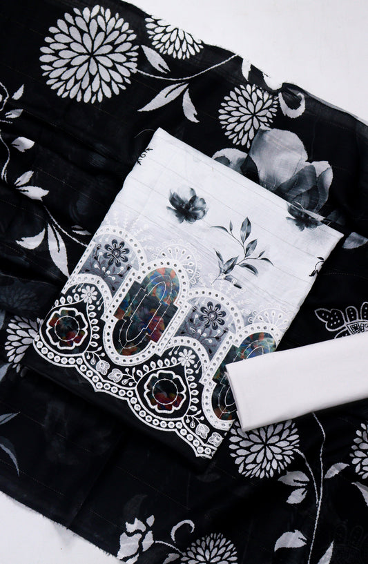 Amna Khadija Fancy Chikankari Lawn Unstitched 3 Piece Suit - D-02 - AM26FNC - Black - Summer Collection