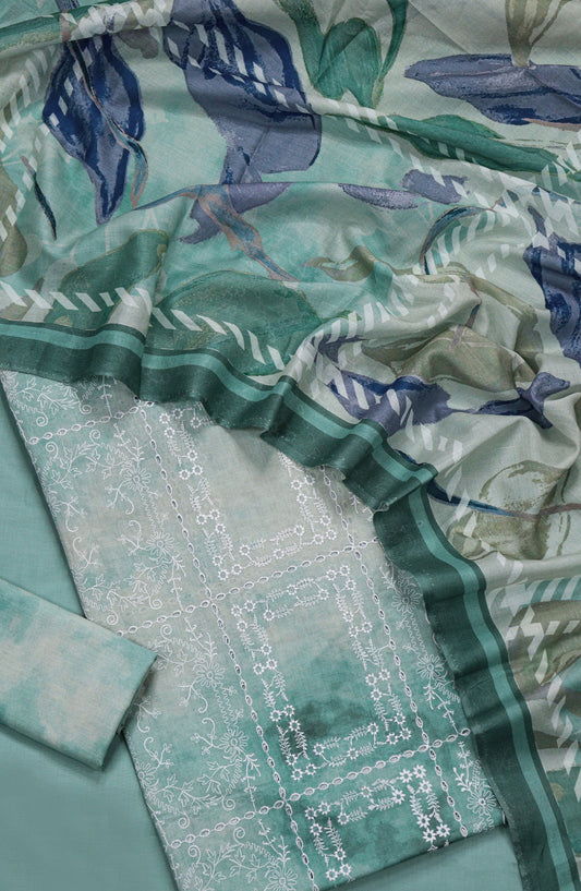 Amna Khadija Embroidered Chikankari Lawn Unstitched 3 Piece Suit - D-02 - AM26FNC - Green - Summer Collection