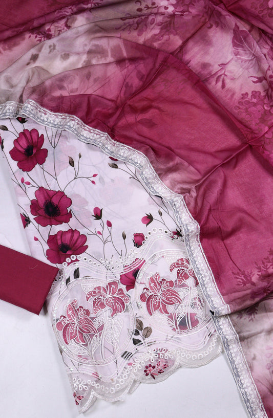 Amna Khadija Fancy Embroidered Lawn Unstitched 3 Piece Suit - SLD-02 - AM26FNC - Pink - Summer Collection