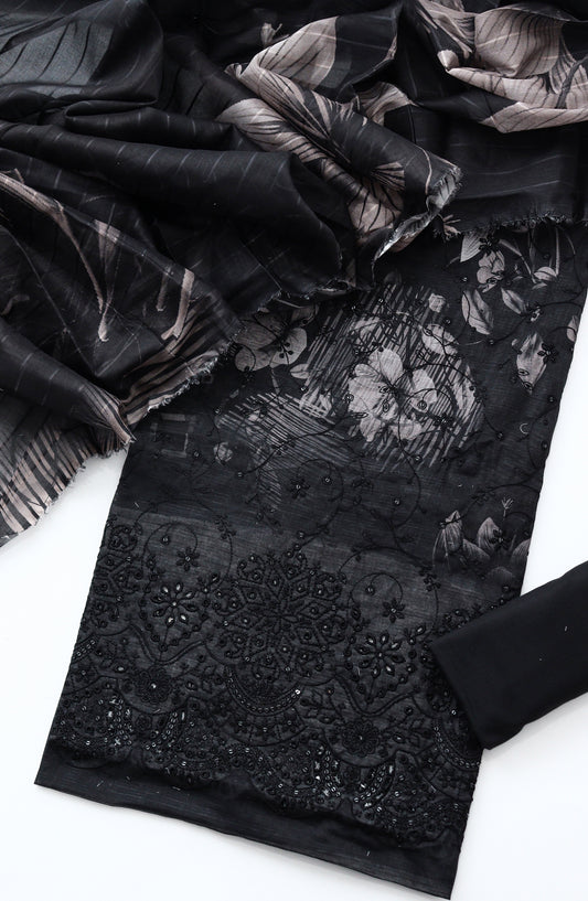 Amna Khadija Fancy Embroidered Lawn Unstitched 3 Piece Suit - DRC-02 - AM26FNC - Black - Summer Collection
