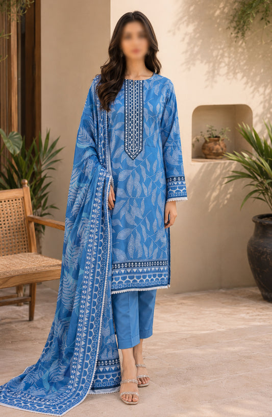 Amna Khadija Fancy Printed Lawn Unstitched 3 Piece Suit - TOD-03 - AM26FNC - Blue - Summer Collection
