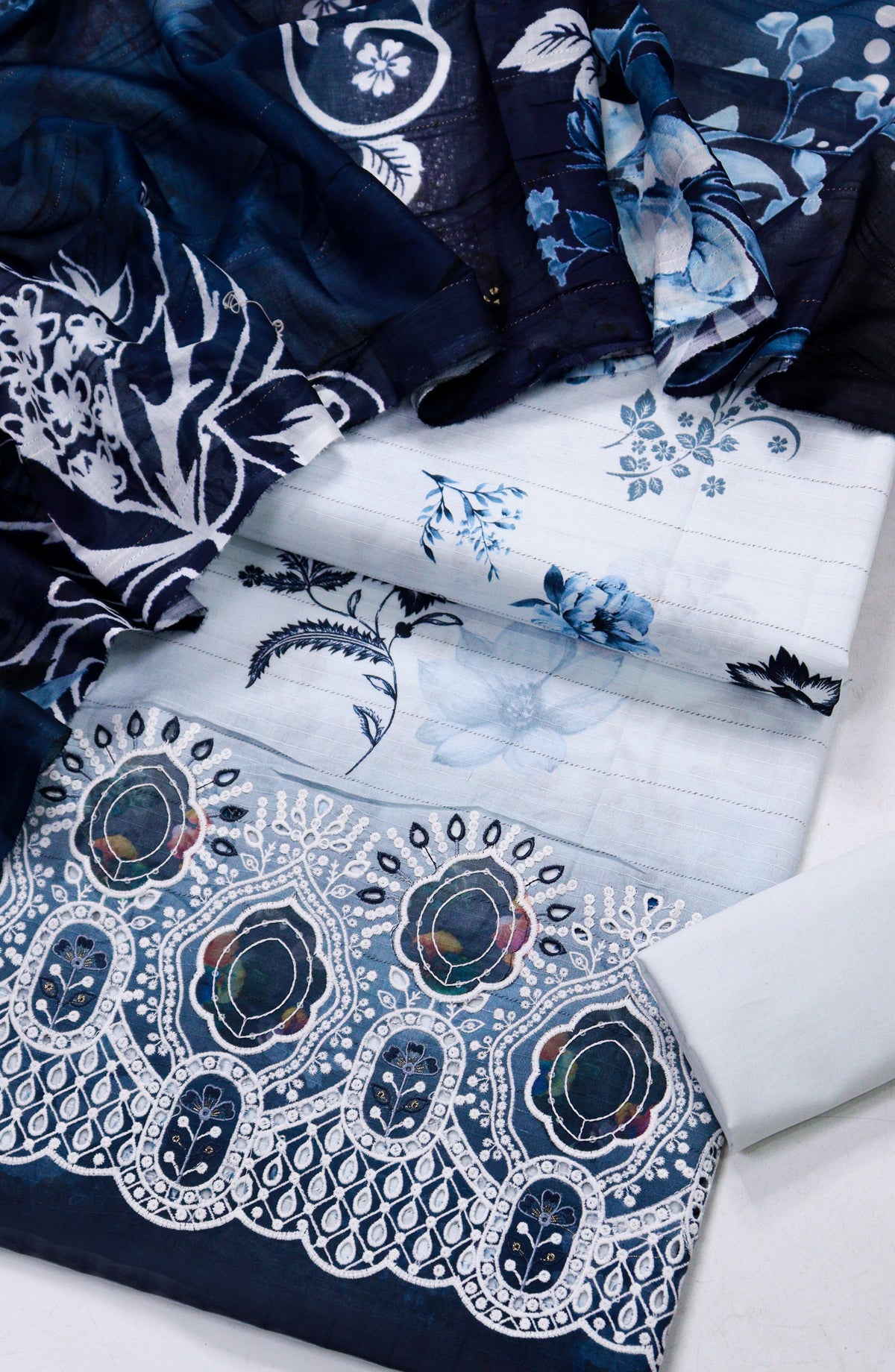 Amna Khadija Fancy Chikankari Lawn Unstitched 3 Piece Suit - D-01 - AM26FNC - Blue - Summer Collection