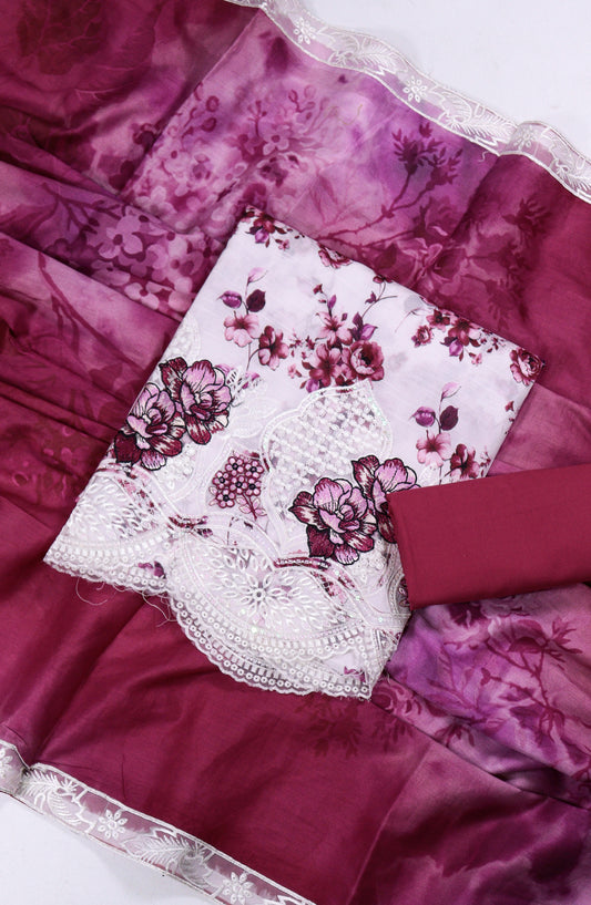 Amna Khadija Fancy Embroidered Lawn Unstitched 3 Piece Suit - SLD-01 - AM26FNC - Pink - Summer Collection