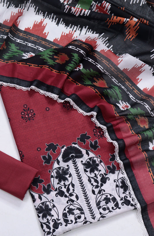 Amna Khadija Fancy Printed Lawn Unstitched 3 Piece Suit - TOD-02 - AM26FNC - Red - Summer Collection