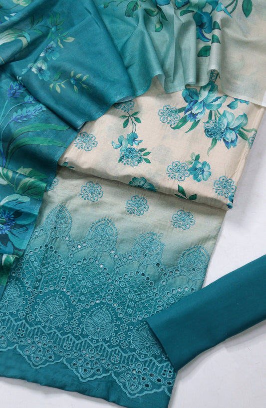 Amna Khadija Fancy Embroidered Lawn Unstitched 3 Piece Suit - D-09 - AM26FNC - Ferozi - Summer Collection