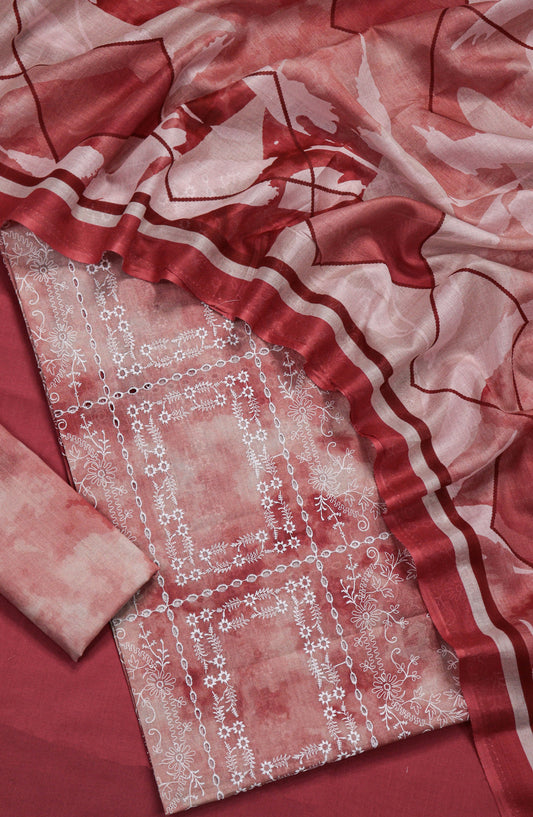 Amna Khadija Embroidered Chikankari Lawn Unstitched 3 Piece Suit - D-01 - AM26FNC - Red - Summer Collection