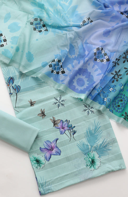 Amna Khadija Fancy Printed Lawn Unstitched 3 Piece Suit - CD-01 - AM26FNC - Blue - Summer Collection