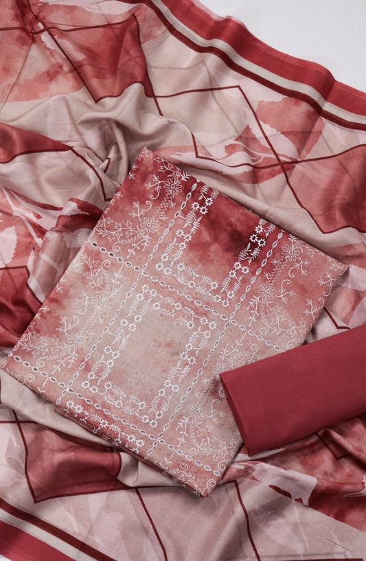 Amna Khadija Embroidered Chikankari Lawn Unstitched 3 Piece Suit - D-01 - AM26FNC - Red - Summer Collection