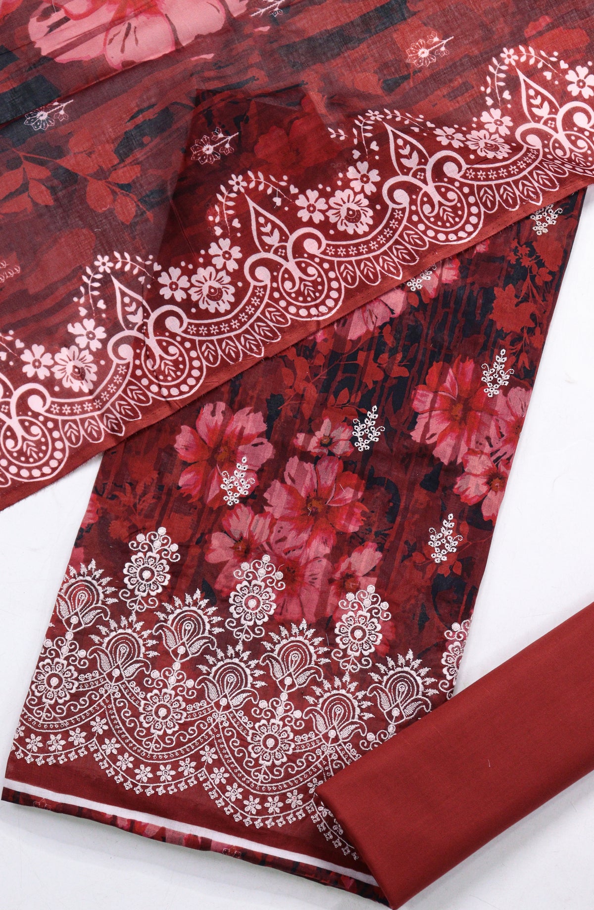 Amna Khadija Embroidered Lawn Unstitched 3 Piece Suit - D-01 - AM26FNC - Red - Summer Collection