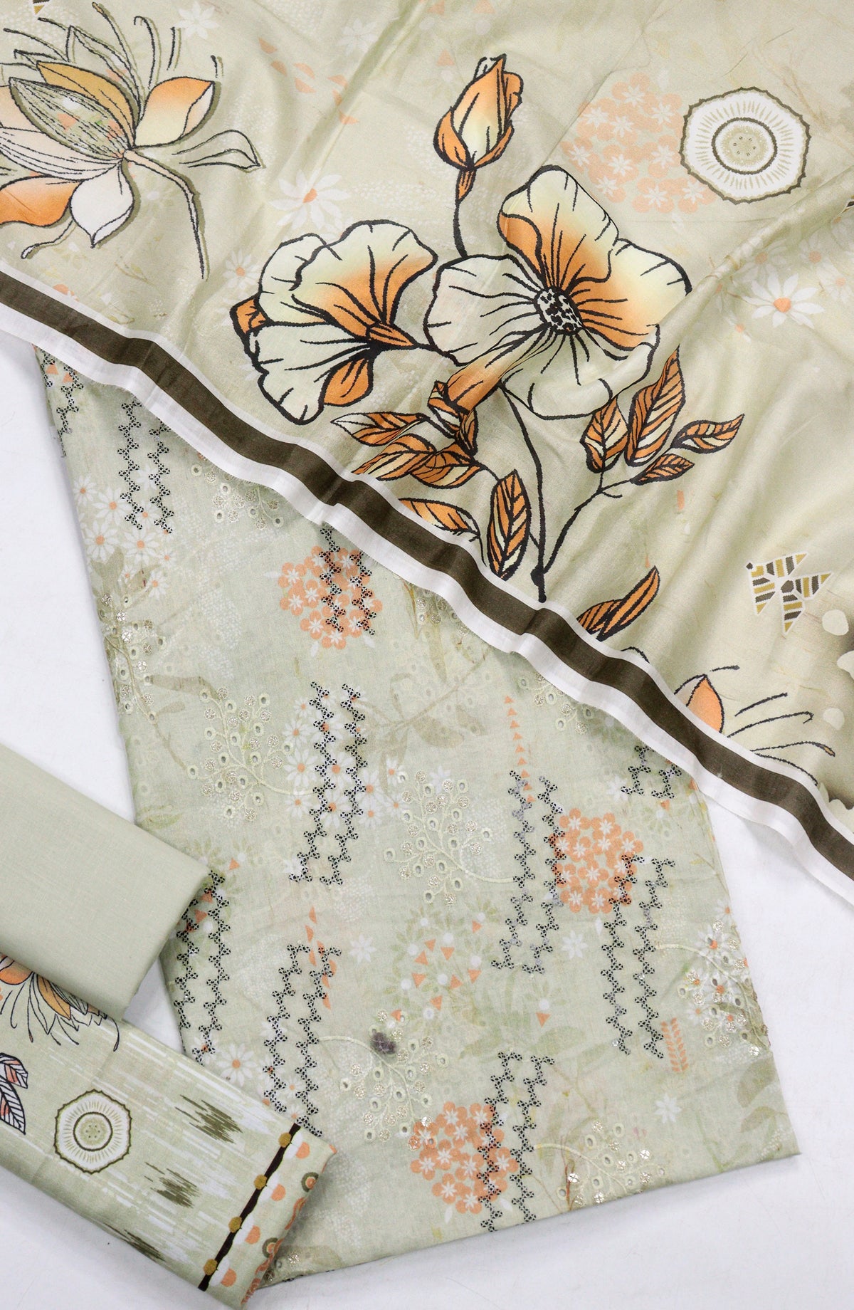 Amna Khadija Embroidered Lawn Unstitched 3 Piece Suit - Design-01 - AM26FNC - Green - Summer Collection