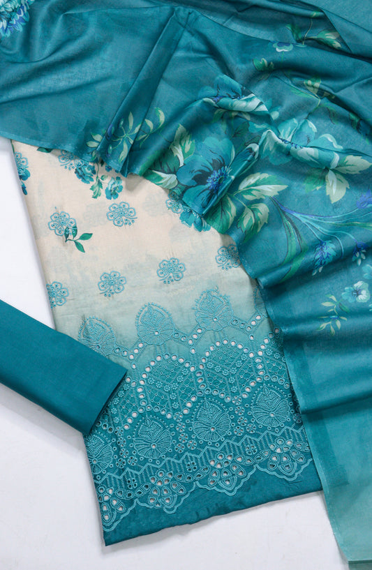 Amna Khadija Fancy Embroidered Lawn Unstitched 3 Piece Suit - D-09 - AM26FNC - Ferozi - Summer Collection