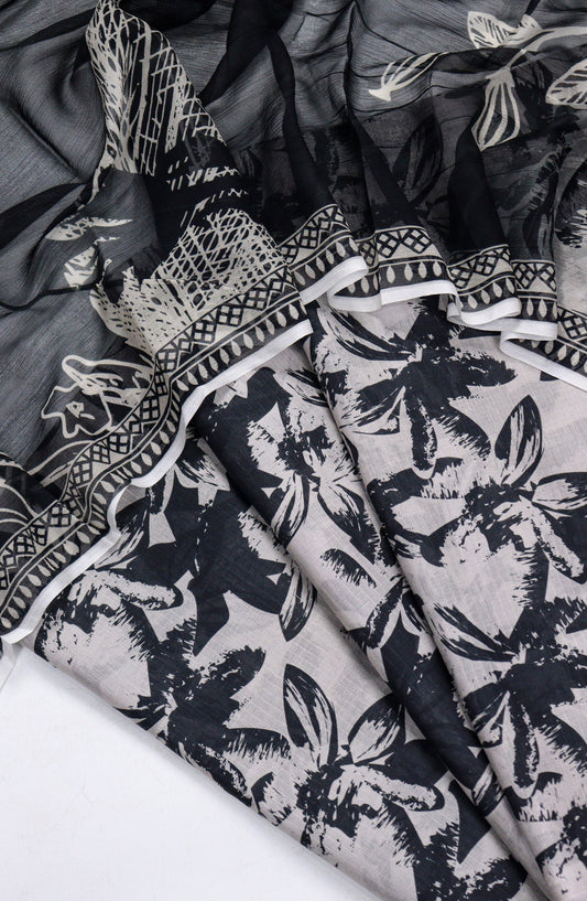 Amna Khadija Printed Bana Dora Unstitched 3 Piece Suit - D-14 - AM26FNC - Black - Summer Collection