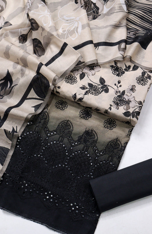 Amna Khadija Fancy Embroidered Lawn Unstitched 3 Piece Suit - D-08 - AM26FNC - Black - Summer Collection