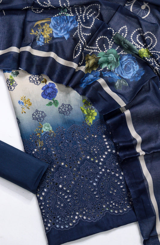 Amna Khadija Fancy Embroidered Lawn Unstitched 3 Piece Suit - D-07 - AM26FNC - Blue - Summer Collection