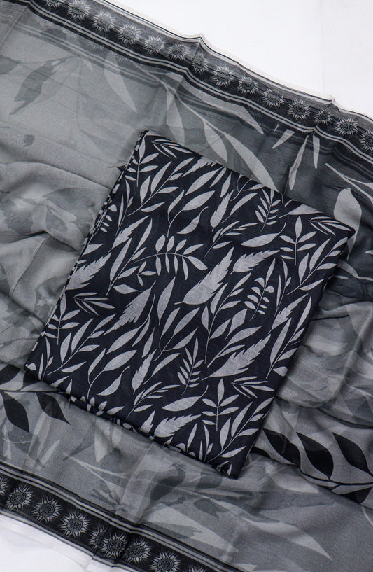 Amna Khadija Printed Bana Dora Unstitched 3 Piece Suit - D-12 - AM26FNC - Black - Summer Collection