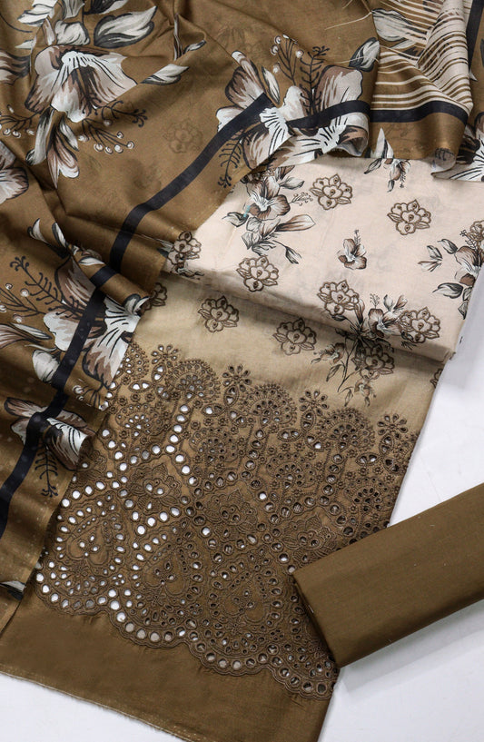 Amna Khadija Fancy Embroidered Lawn Unstitched 3 Piece Suit - D-05 - AM26FNC - Brown - Summer Collection