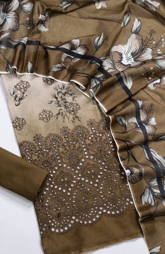 Amna Khadija Fancy Embroidered Lawn Unstitched 3 Piece Suit - D-05 - AM26FNC - Brown - Summer Collection