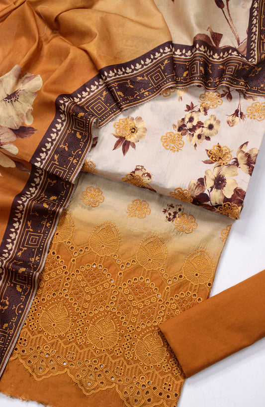 Amna Khadija Fancy Embroidered Lawn Unstitched 3 Piece Suit - D-04 - AM26FNC - Rust - Summer Collection