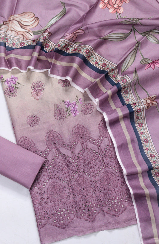 Amna Khadija Fancy Embroidered Lawn Unstitched 3 Piece Suit - D-03 - AM26FNC - Purple - Summer Collection