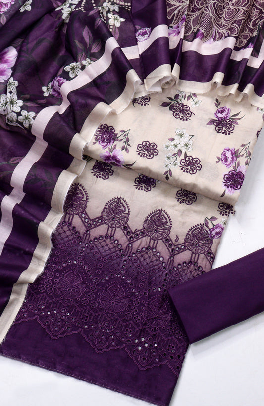 Amna Khadija Fancy Embroidered Lawn Unstitched 3 Piece Suit - D-02 - AM26FNC - Purple - Summer Collection