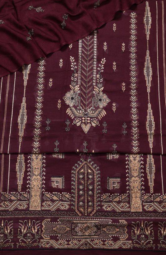 Amna Khadija Embroidered Lawn Unstitched 3 Piece Suit - D-04 - AM26FNC - Maroon - Summer Collection
