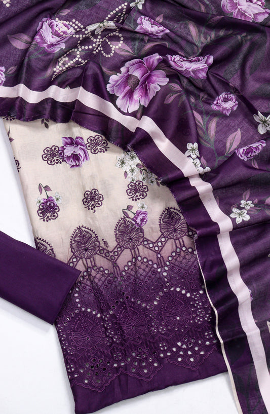 Amna Khadija Fancy Embroidered Lawn Unstitched 3 Piece Suit - D-02 - AM26FNC - Purple - Summer Collection