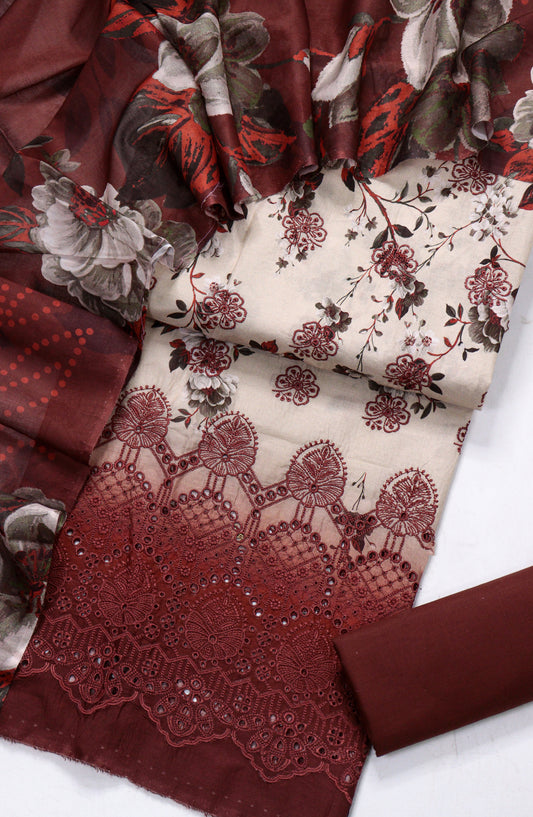 Amna Khadija Fancy Embroidered Lawn Unstitched 3 Piece Suit - D-01 - AM26FNC - Red - Summer Collection