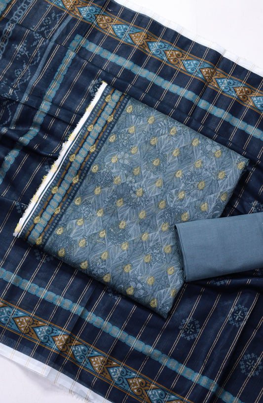 Amna Khadija Broshia Lawn Unstitched 3 Piece Suit - D-04 - AM26FNC - Blue - Summer Collection