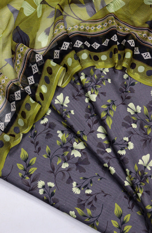 Amna Khadija Printed Bana Dora Unstitched 3 Piece Suit - D-02 - AM26FNC - Charcoal - Summer Collection