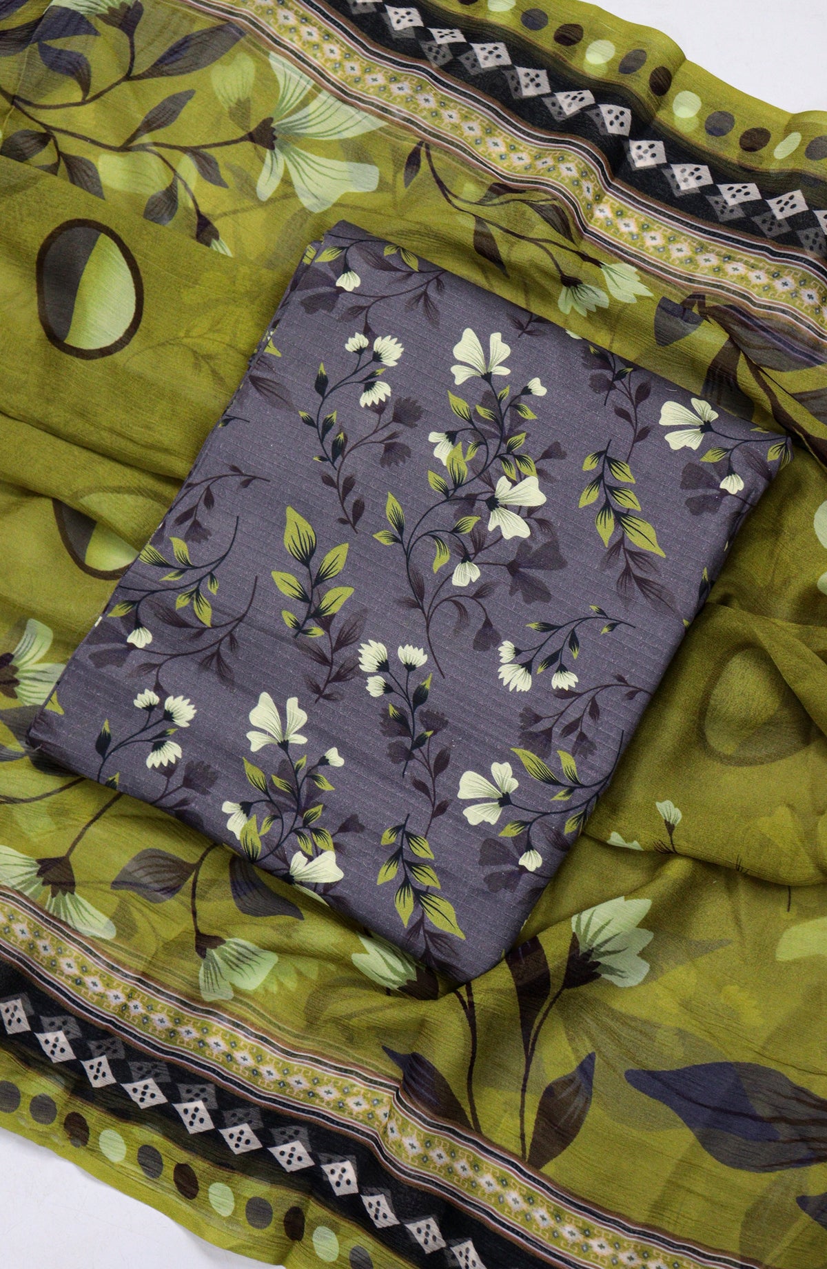 Amna Khadija Printed Bana Dora Unstitched 3 Piece Suit - D-02 - AM26FNC - Charcoal - Summer Collection