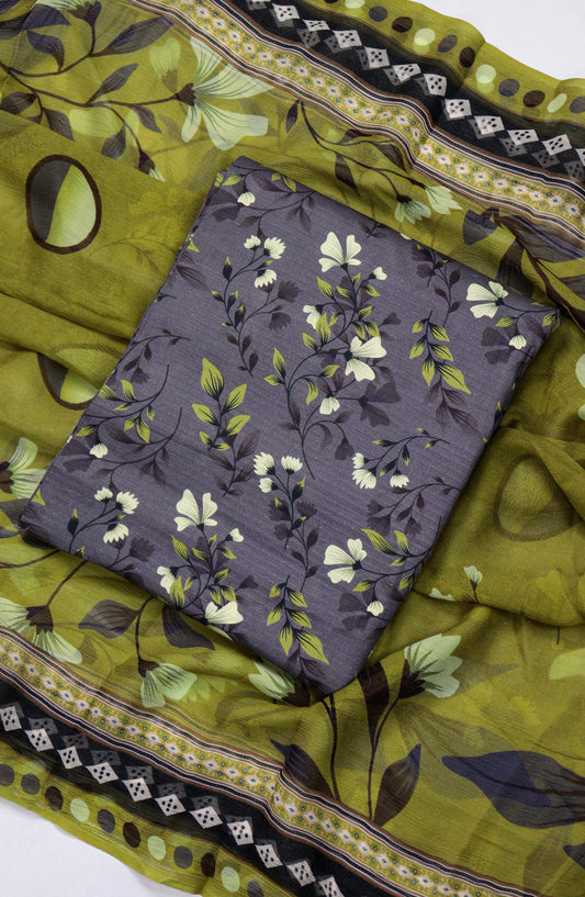 Amna Khadija Printed Bana Dora Unstitched 3 Piece Suit - D-02 - AM26FNC - Charcoal - Summer Collection