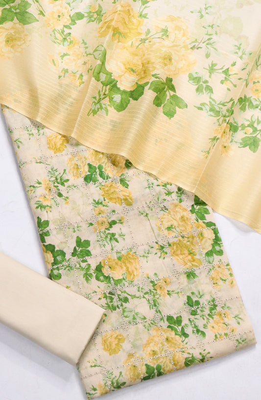 Amna Khadija Chikankari Lawn Unstitched 3 Piece Suit - D-05 - AM26FNC - Yellow - Summer Collection