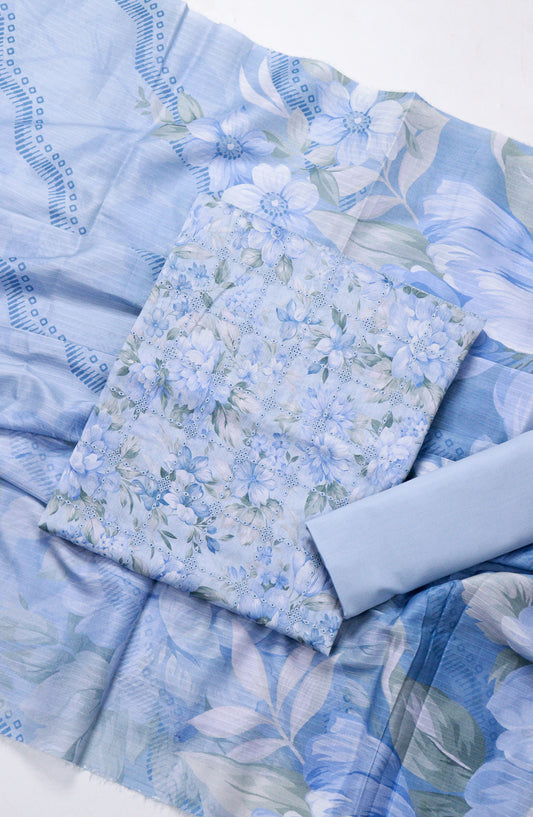 Amna Khadija Chikankari Lawn Unstitched 3 Piece Suit - D-04 - AM26FNC - Blue - Summer Collection