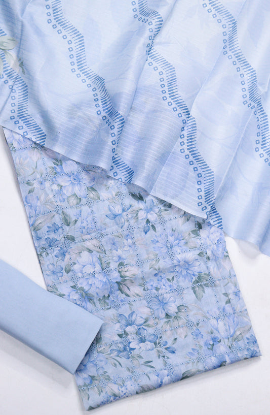 Amna Khadija Chikankari Lawn Unstitched 3 Piece Suit - D-04 - AM26FNC - Blue - Summer Collection