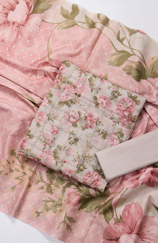 Amna Khadija Chikankari Lawn Unstitched 3 Piece Suit - D-09 - AM26FNC - Pink - Summer Collection