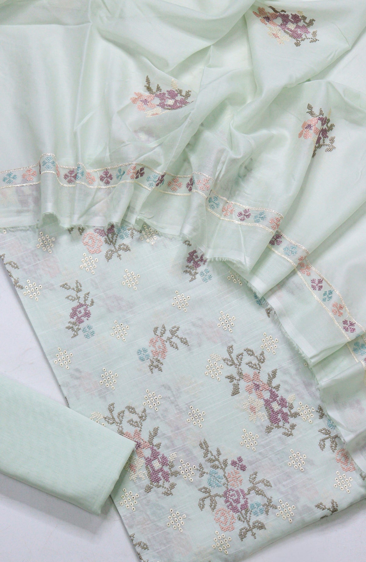 Amna Khadija Fancy Embroidered Lawn Unstitched 3 Piece Suit - RJD-06 - AM26FNC - Sea Green - Summer Collection