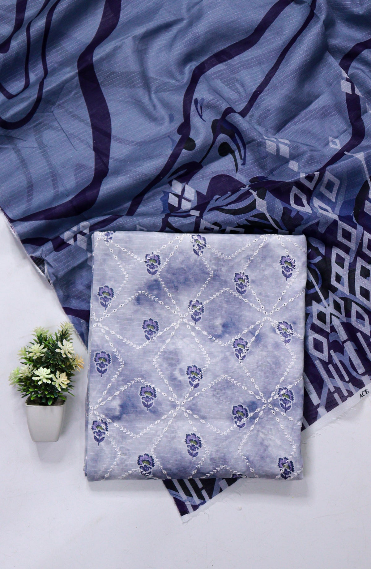 Amna Khadija Fancy Embroidered Lawn Unstitched 3 Piece Suit - WRD-08 - AM26FNC - Blue - Summer Collection