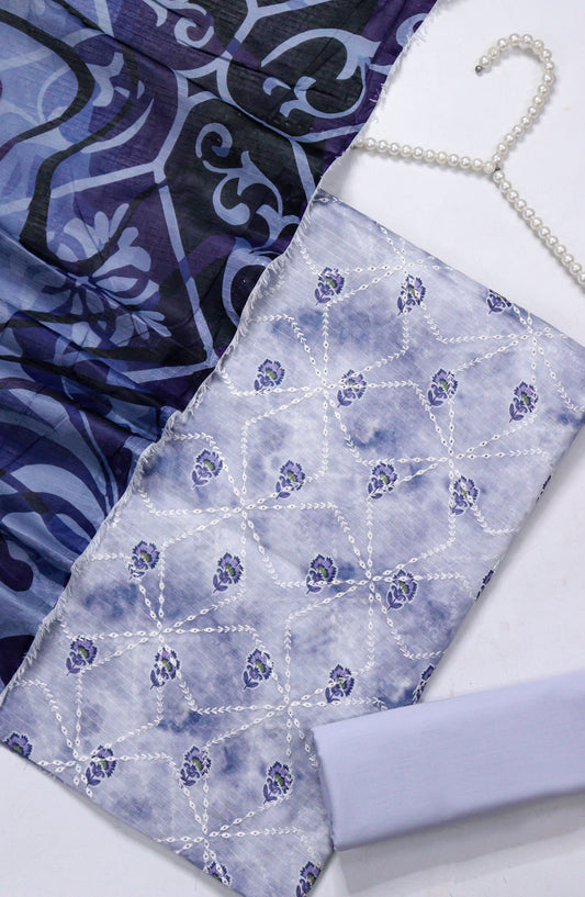 Amna Khadija Fancy Embroidered Lawn Unstitched 3 Piece Suit - WRD-08 - AM26FNC - Blue - Summer Collection