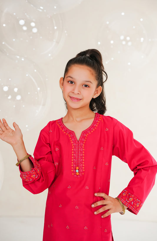 Amna Khadija Guriya Embroidered Cotton Stitched 2 Piece Suit - AKG-05 - AM25GRY - Pink - Girls Collection