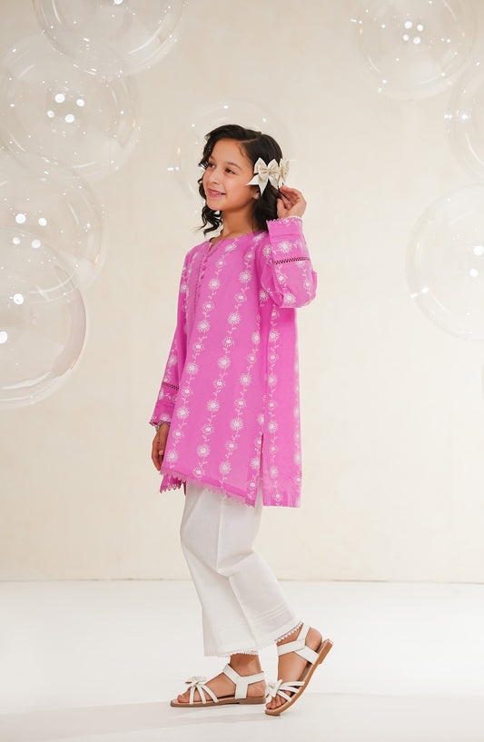 Amna Khadija Guriya Printed & Self Jacquard Cotton Stitched 2 Piece Suit - AKG-01 - AM25GRY - Pink - Girls Collection