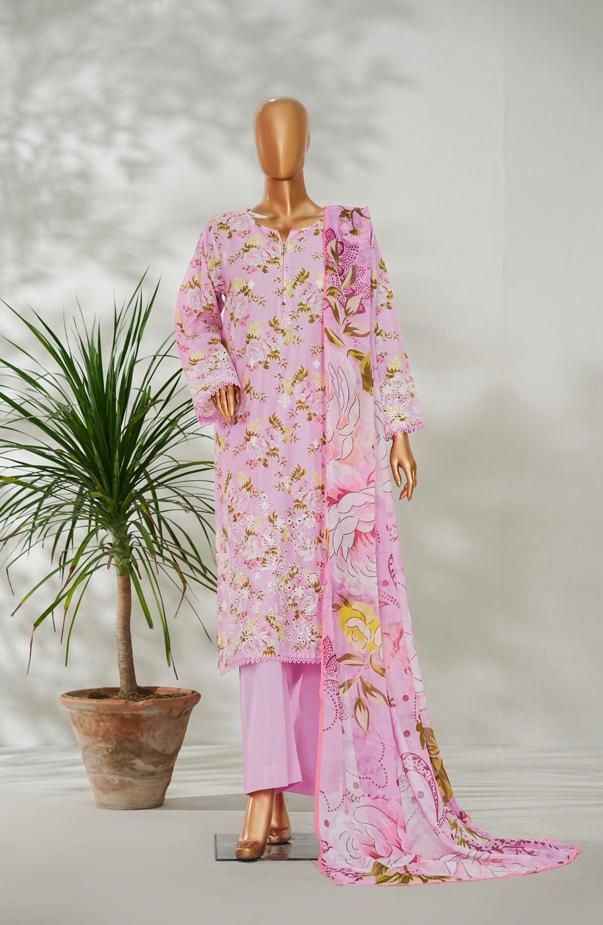 Amna Khadija Ismet Chikankari Embroidered Bana Dora Lawn Stitched 3 Piece Suit - AKC-02 - AM26ISM - Pink - Summer Collection