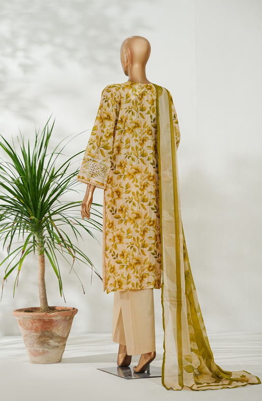 Amna Khadija Ismet Chikankari Embroidered Bana Dora Lawn Stitched 3 Piece Suit - AKC-03 - AM26ISM - Fawn - Summer Collection