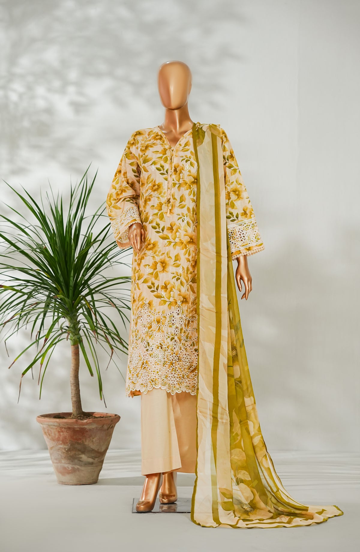 Amna Khadija Ismet Chikankari Embroidered Bana Dora Lawn Stitched 3 Piece Suit - AKC-03 - AM26ISM - Fawn - Summer Collection