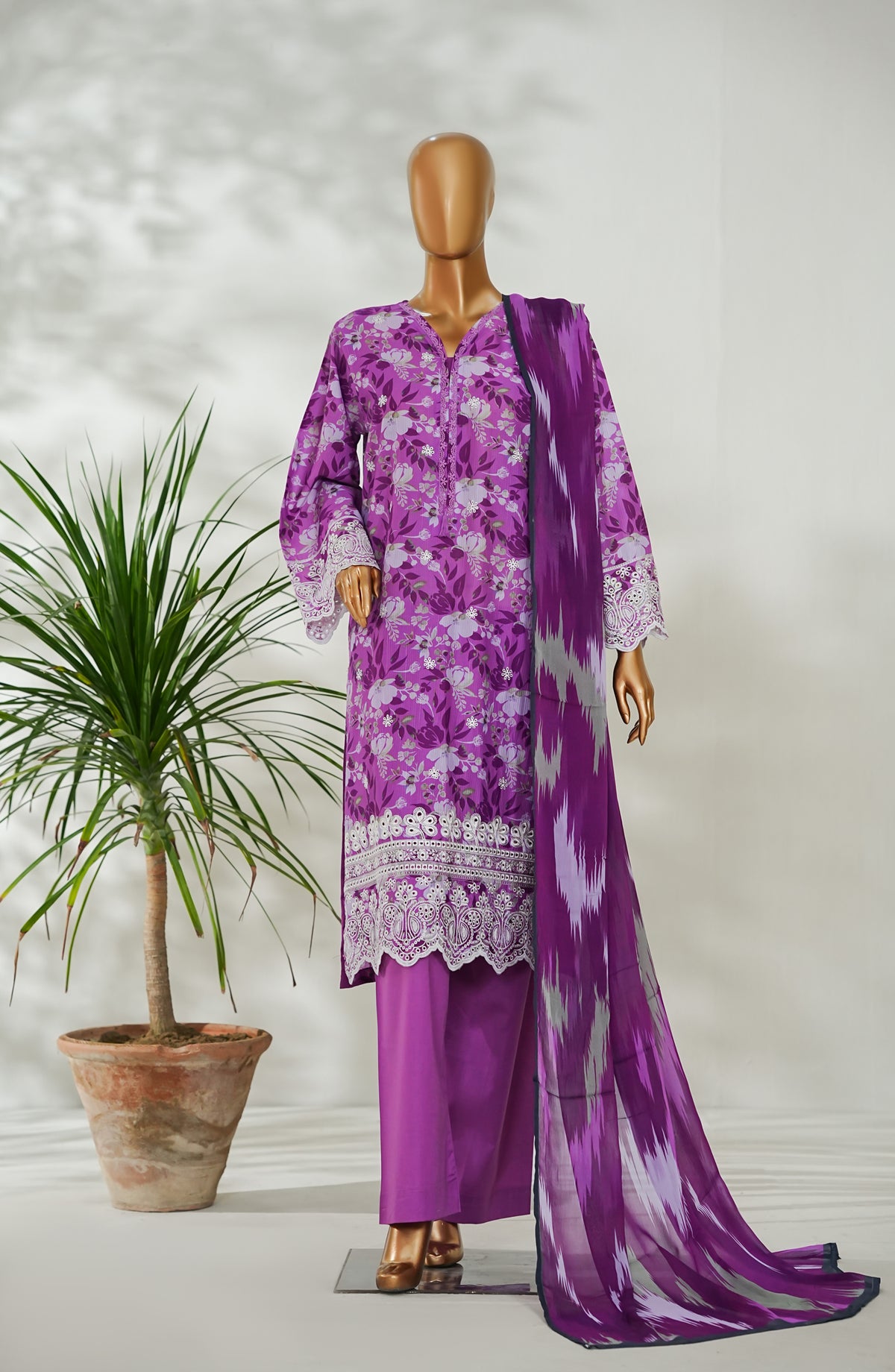 Amna Khadija Ismet Chikankari Embroidered Bana Dora Lawn Stitched 3 Piece Suit - AKC-04 - AM26ISM - Purple - Summer Collection
