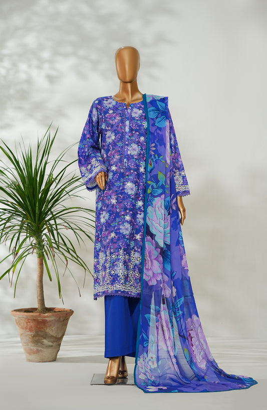 Amna Khadija Ismet Chikankari Embroidered Bana Dora Lawn Stitched 3 Piece Suit - AKC-05 - AM26ISM - Blue - Summer Collection
