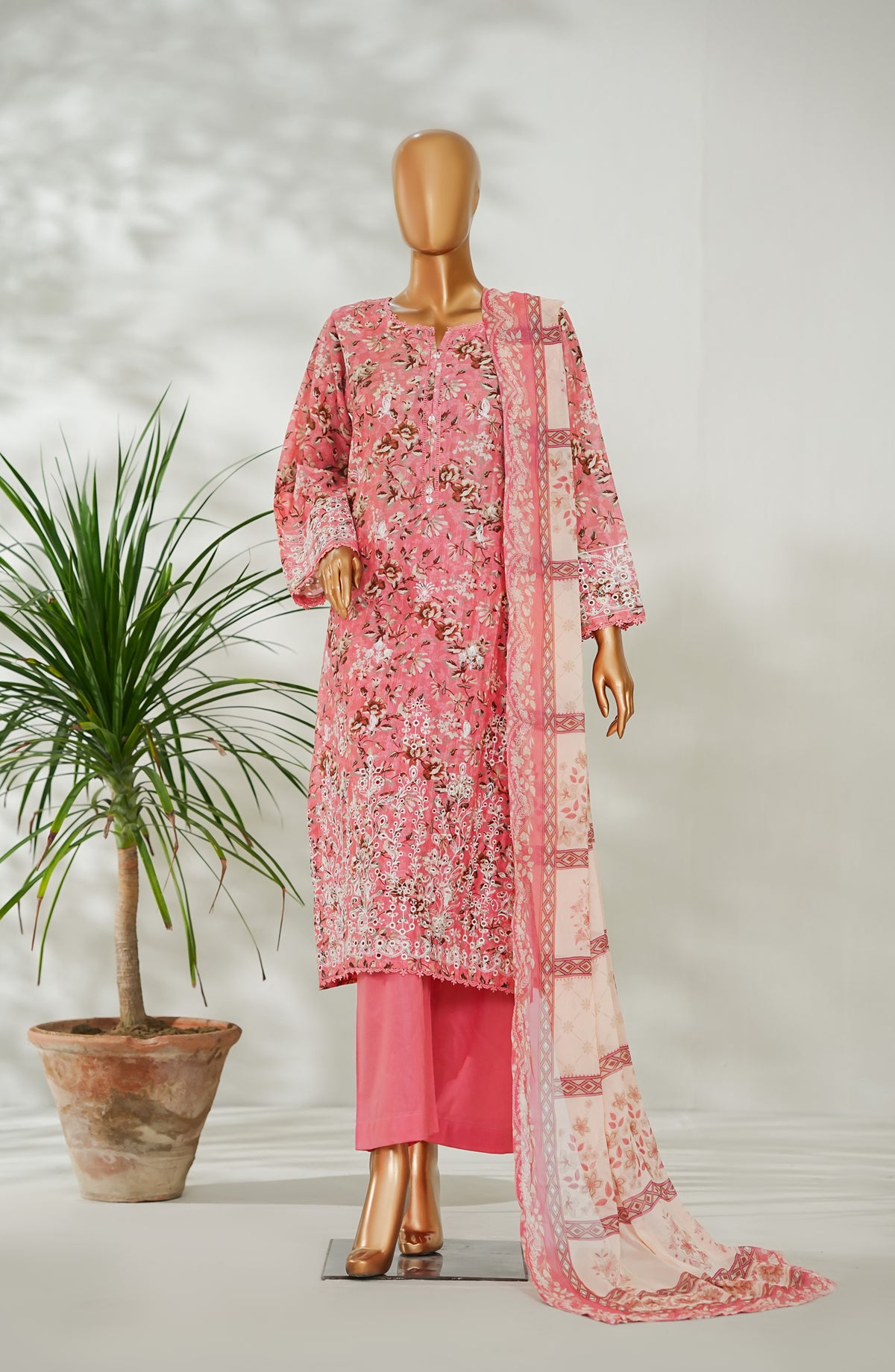 Amna Khadija Ismet Chikankari Embroidered Bana Dora Lawn Stitched 3 Piece Suit - AKC-08 - AM26ISM - Pink - Summer Collection
